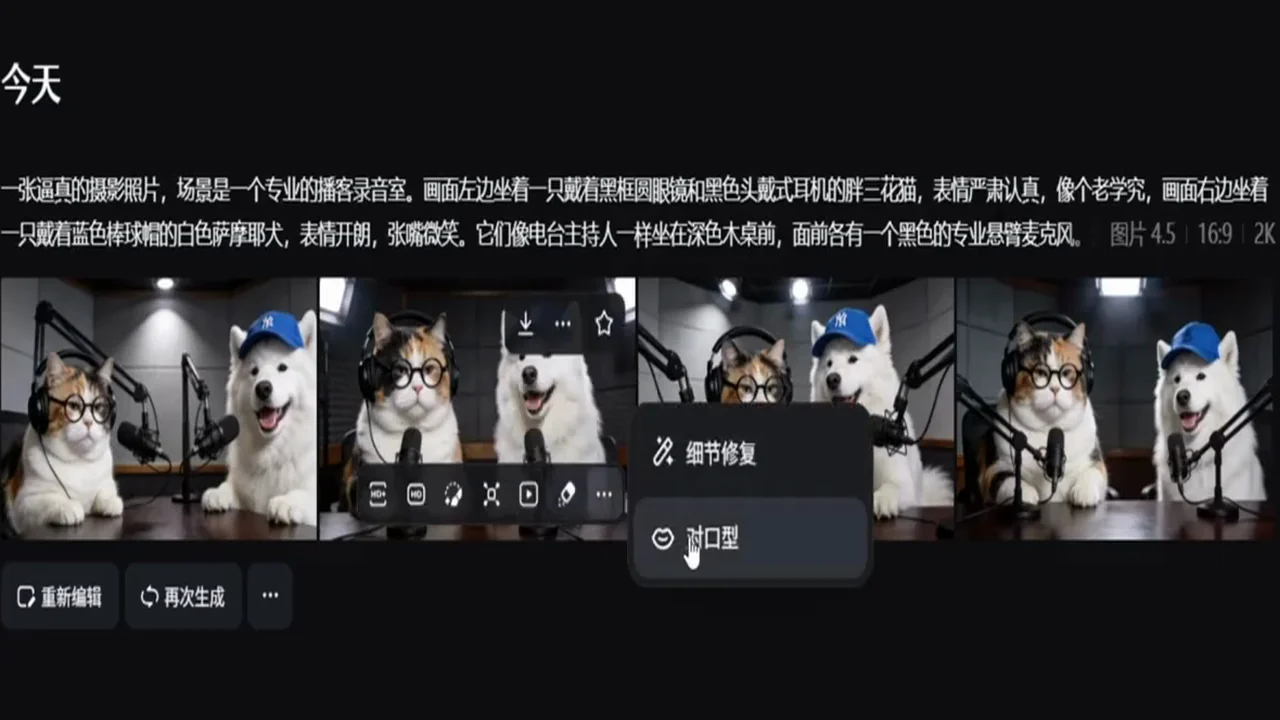 錄影版即夢圖片結果頁開啟細節修復與對口型功能