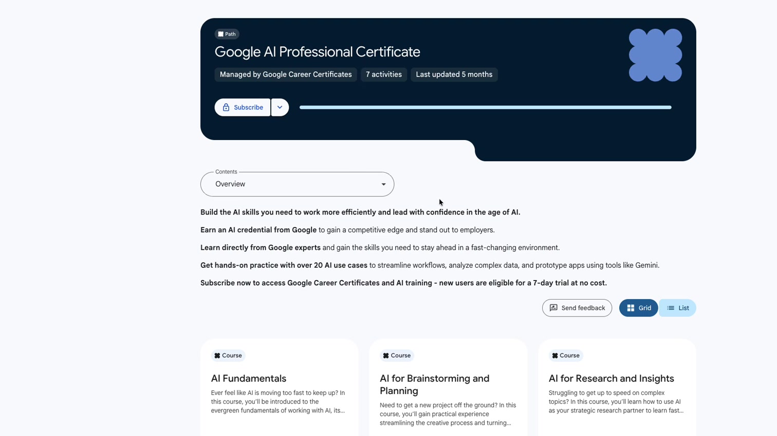 Google AI Professional Certificate 課程詳情頁 Google AI Professional Certificate 課程詳情頁