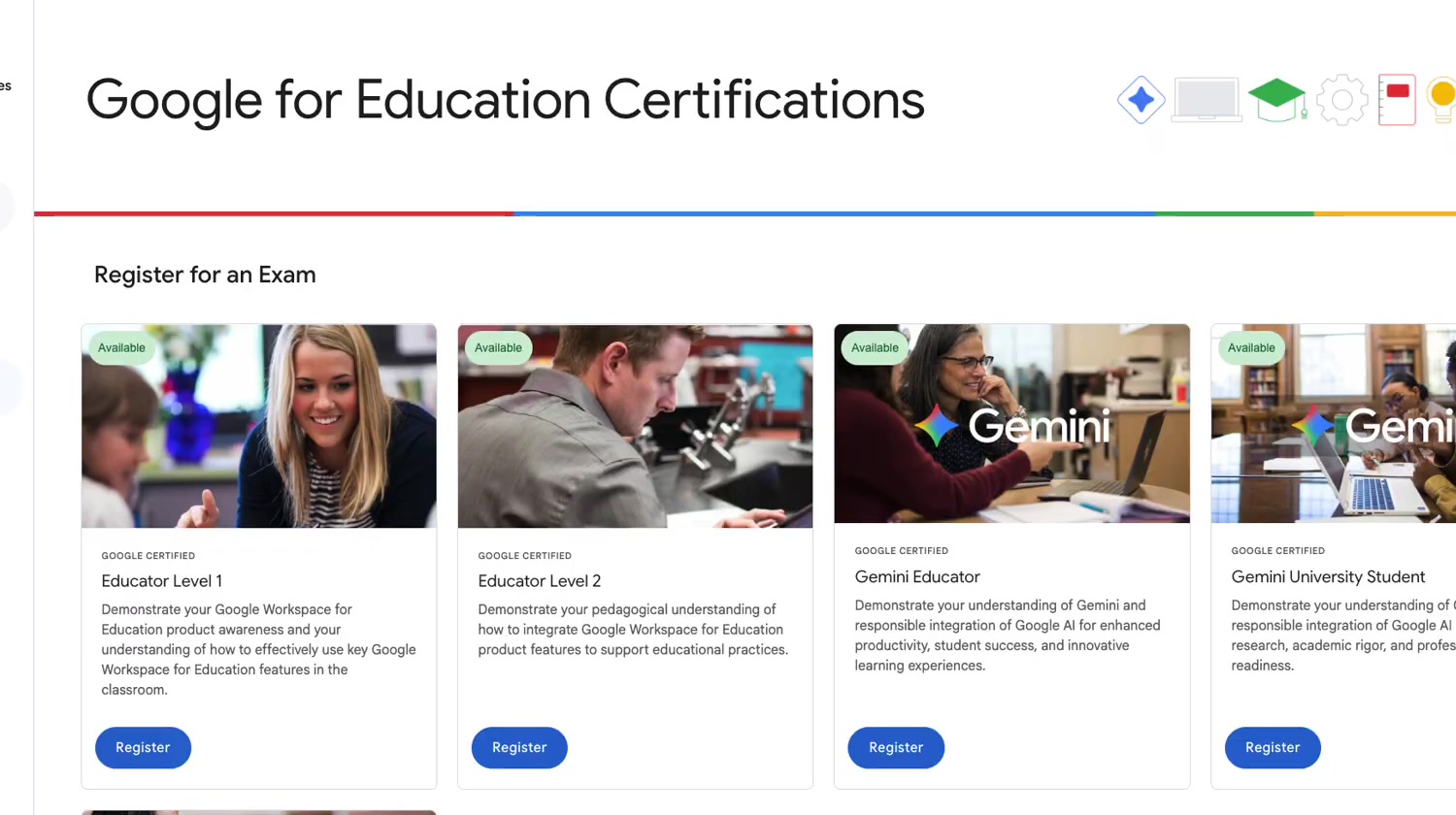 Google for Education 顯示教育工作者認證與專業學習選項