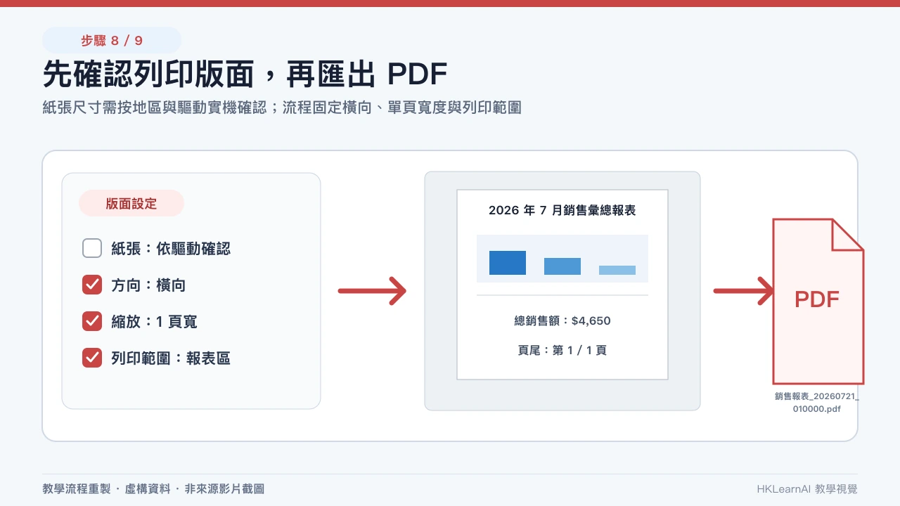 Excel 報表列印範圍、橫向、一頁闊與 PDF 檔名設定 Excel 報表列印範圍、橫向、一頁闊與 PDF 檔名設定