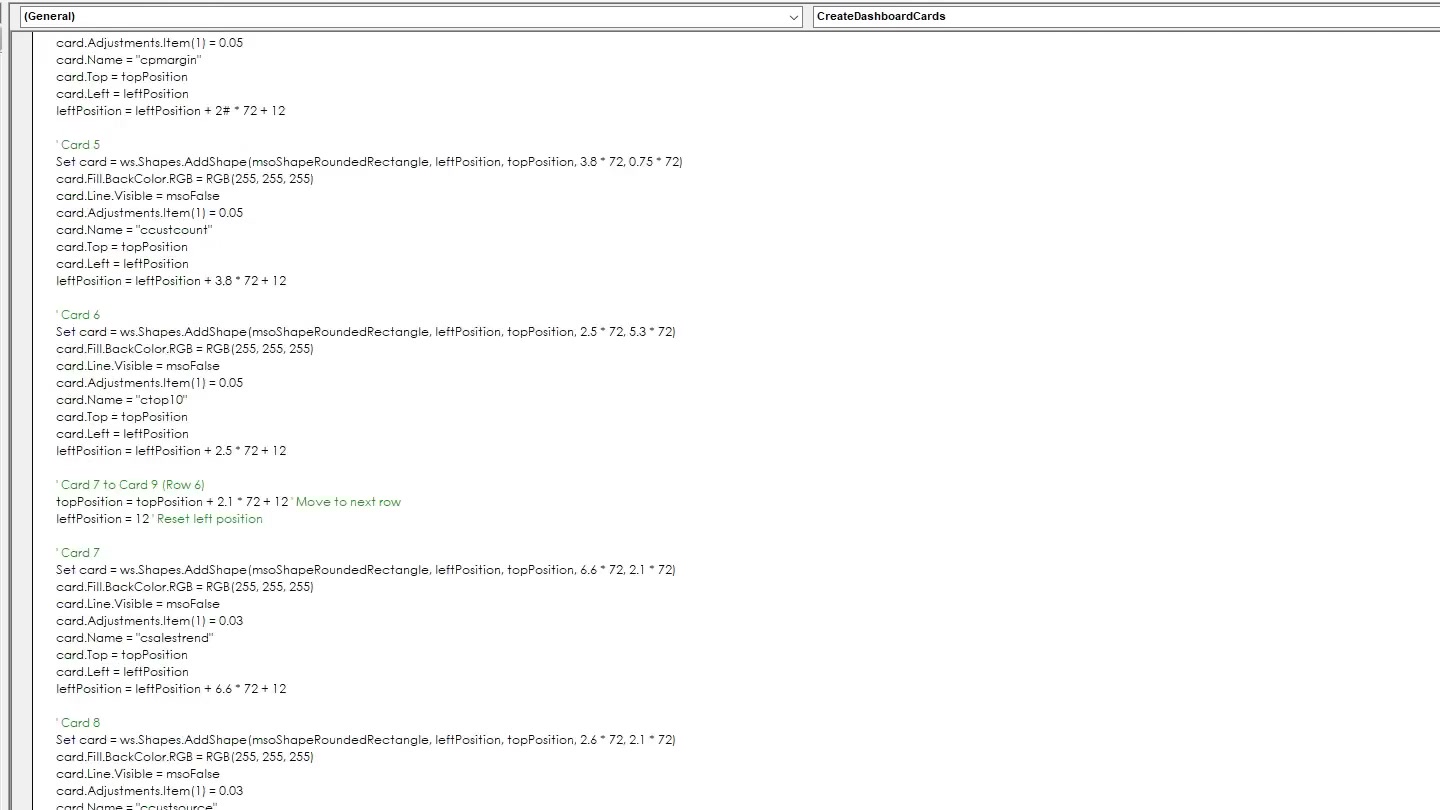 ChatGPT 產生建立 Excel Dashboard KPI 卡片的 VBA 程式碼