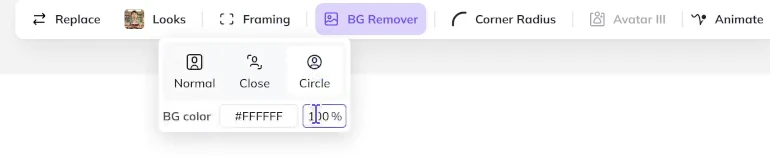 HeyGen Framing 選單中的 Normal Close Circle 和背景色設定