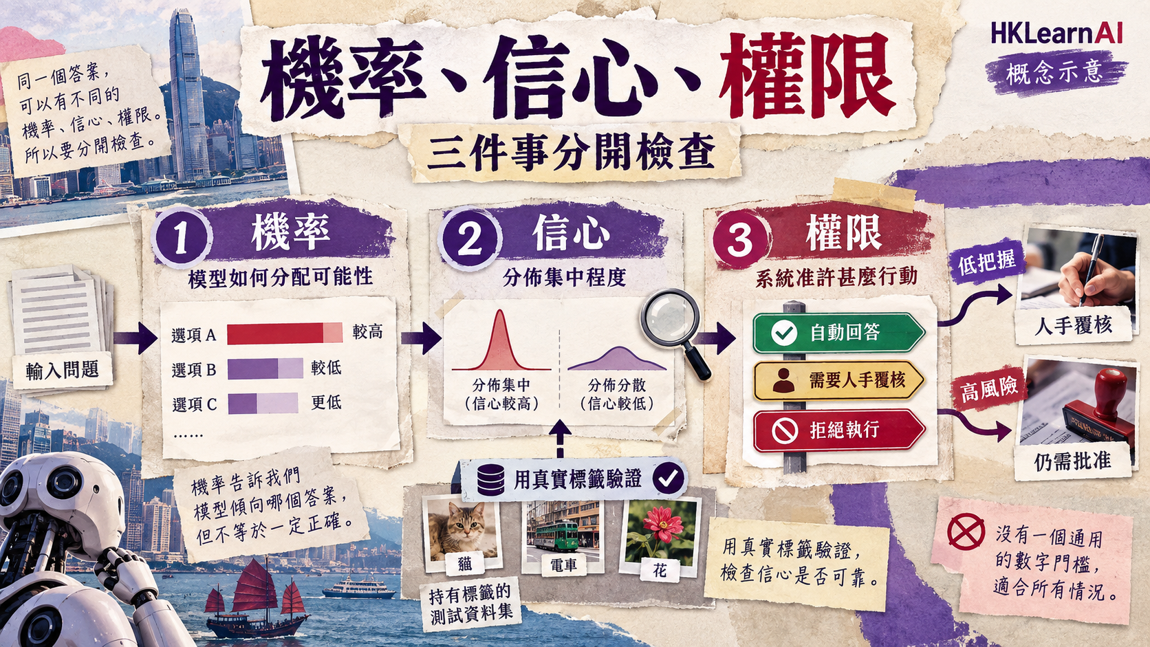 模型信心需要以留出資料驗證,行動權限另行檢查