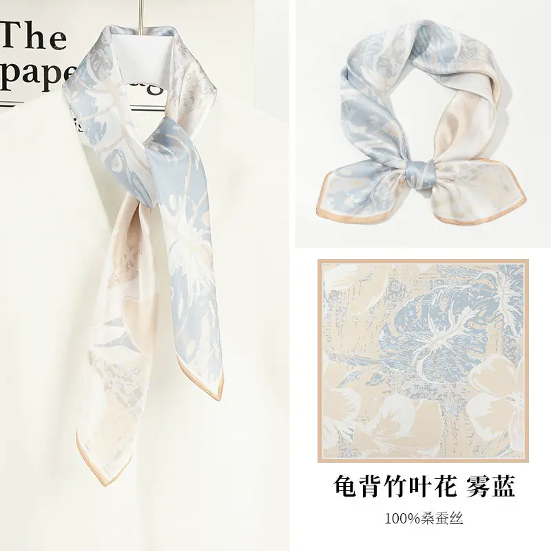 Square scarf — pale · blue · botanical